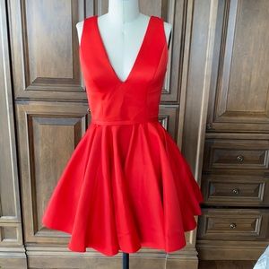 Terani Couture Red V neck Circle skirt